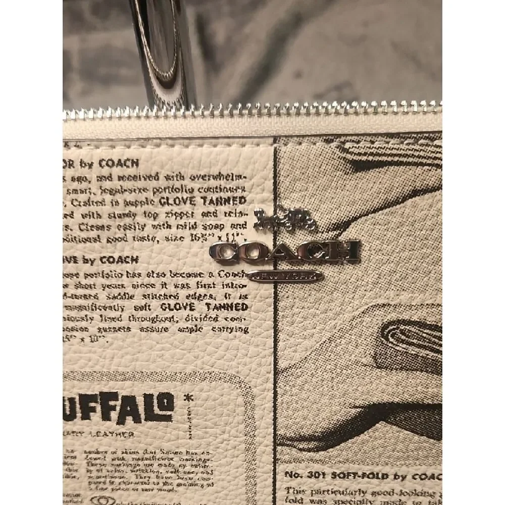 Coach Beige Newspaper Print Zip Wristlet
